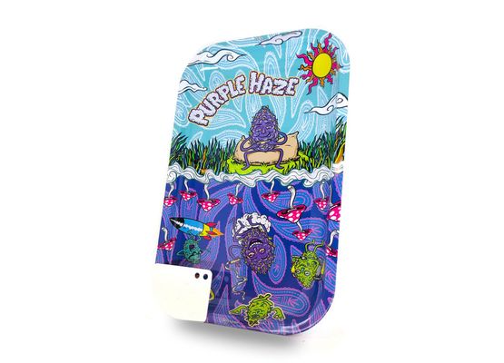 Best Buds Purple Haze Large Metal Rolling Tray with Magnetic Grinder Card