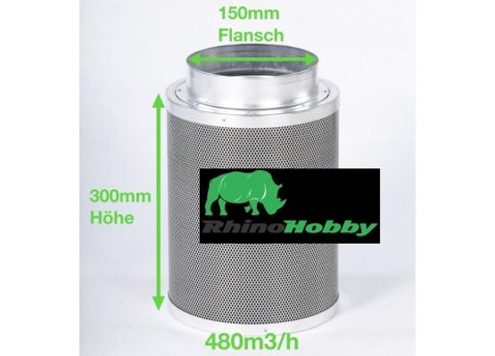 Aktivkohlefilter 125mm x 300mm | Rhino Hobby 350 | 125mm Flansch | 300 - 425 m³/h