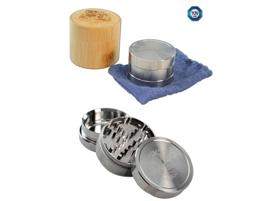 'BL' Edelstahl Deluxe Grinder 3-tlg. Ø 59mm H 38mm Inkl. Bambusbox