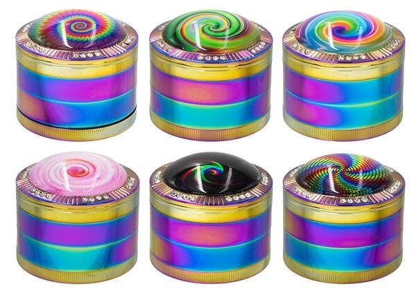 Metall Grinder / Pollinator 4 teilig, 63mm, 56mm hoch, Rainbow "Psychedelic"