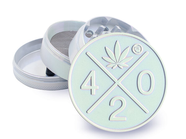 Grinder Metal "420 Logo" Icy Pearl; 4-tlg.; Ø 60mm